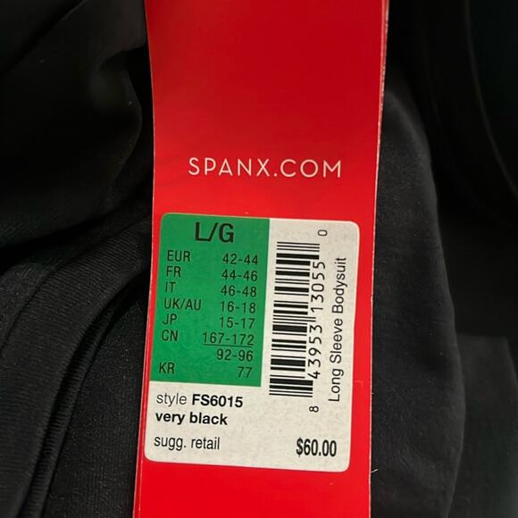 SPANX BodySuit Large Long Sleeve The Base Bodysuit Very Black - Picture 5 of 5